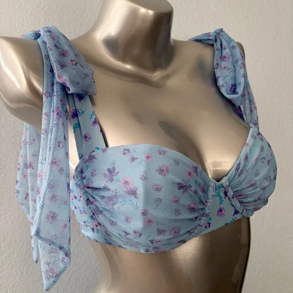 Beach Riot Swim Drea Bikini Top Iris Petal Ruffle Tulle Nwt - Picture 3 of 5